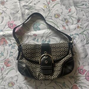 Coach SoHo Signature Canvas and Black Leather Shoulder Bag
